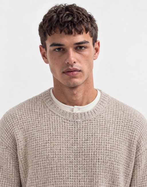 Abercrombie & Fitch essential knitted crew neck jumper in beige, 9 of 9