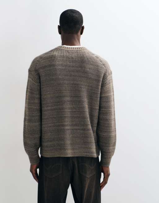 Abercrombie & Fitch essential knitted crew neck jumper in speckled brown, 2 of 5