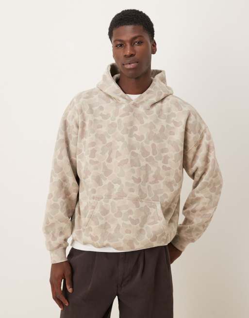 Abercrombie & Fitch – Essential – Kremowa bluza z kapturem z kieszenią z przodu we wzór moro