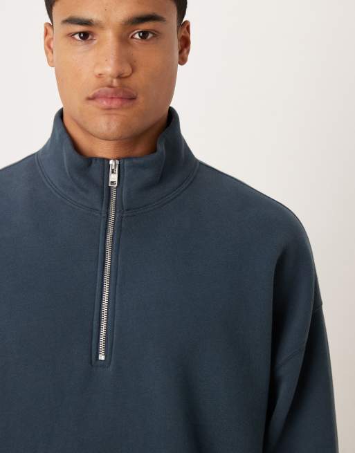 Abercrombie & Fitch - Essential - Marineblå sweatshirt med halv lynlås, 5 af 5