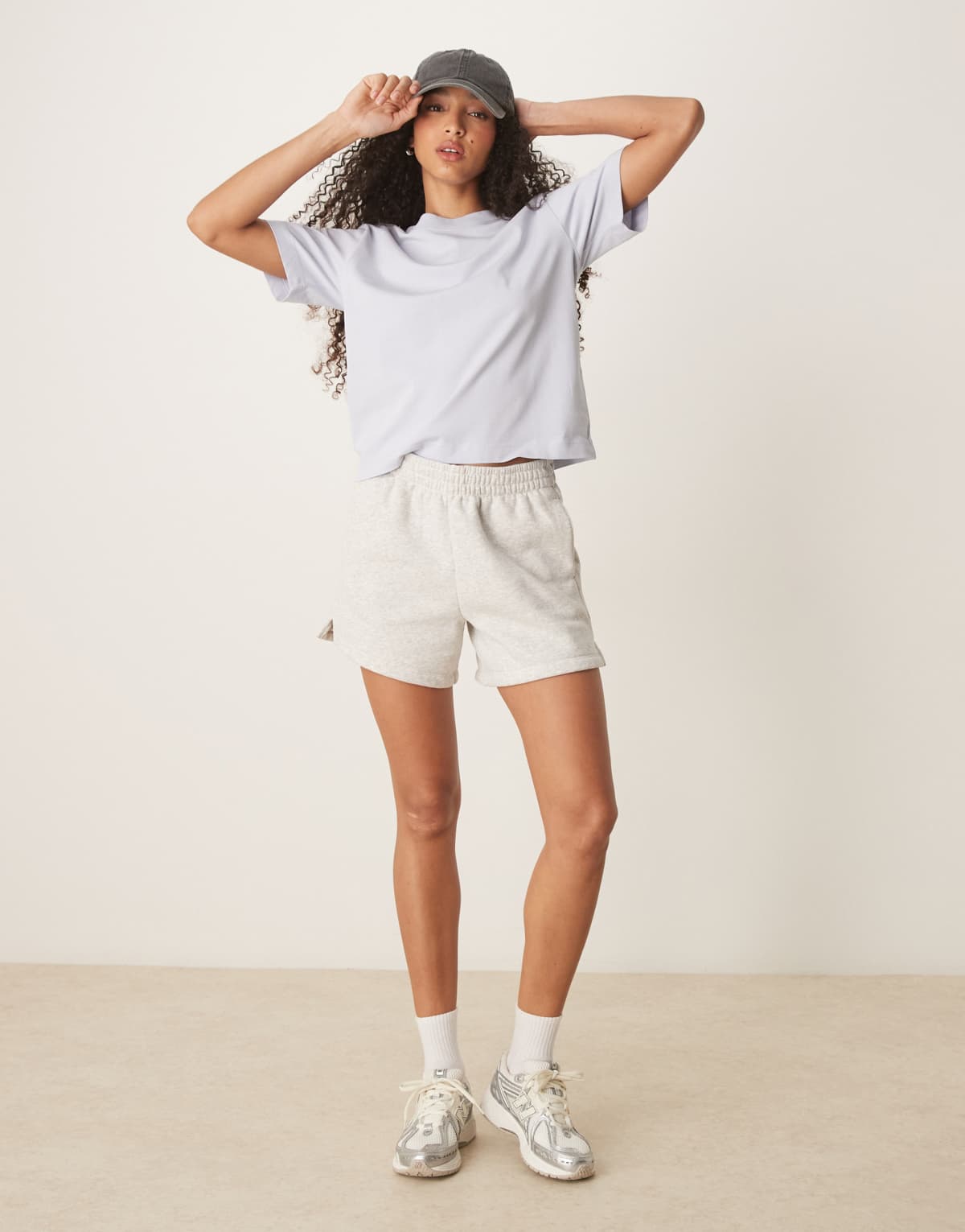 Abercrombie & Fitch essential mid rise long line short in light grey