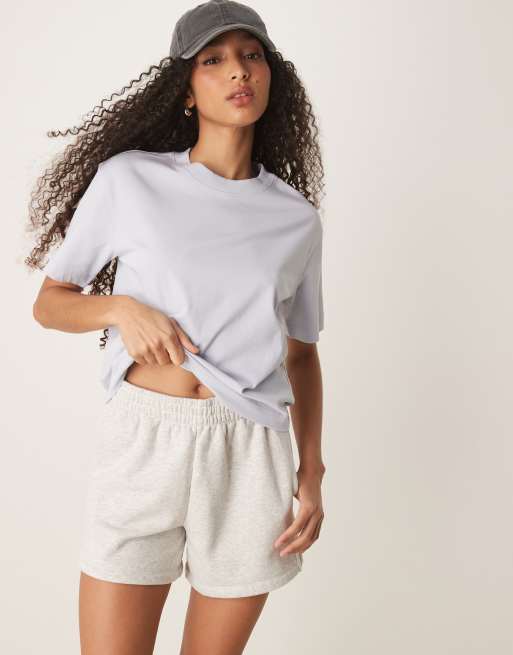 Abercrombie & Fitch essential mid rise longline shorts in light grey, 2 of 5