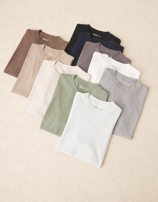 Abercrombie & Fitch - Essential - Pakke med 10 T-shirts i forskellige farver