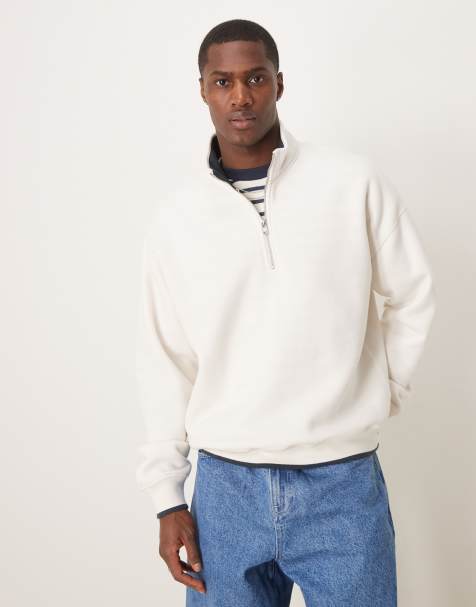 Abercrombie & Fitch essential quarter zip sweatshirt in cream - view 1