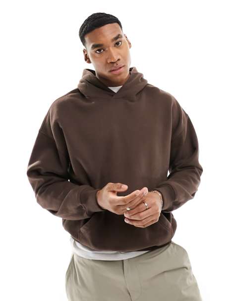 Men's Contrast Stitch Relaxed Zip Hoodie in Dusk Brown