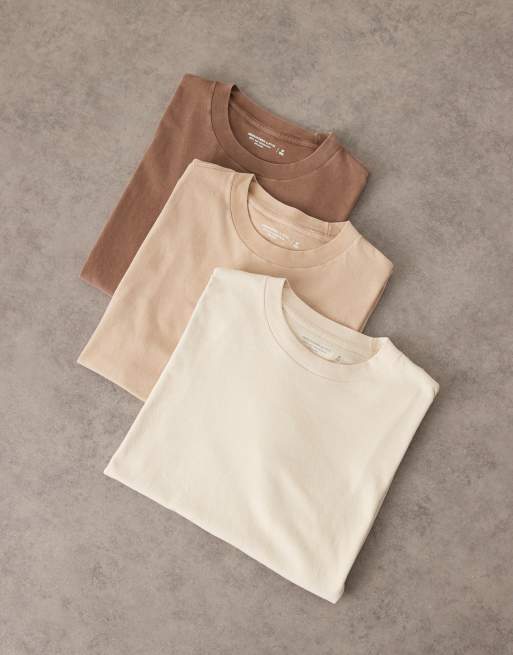 Abercrombie & Fitch - Essential - Set van 3 T-shirts in beige multi