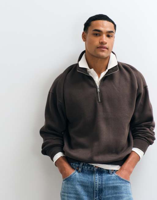 Abercrombie & Fitch essential sweatshirt med 1/4-lynlås i brun, 2 af 8