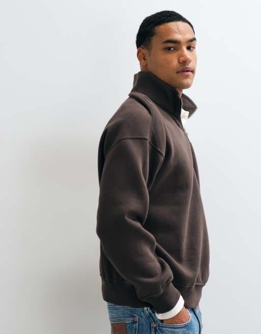 Abercrombie & Fitch essential sweatshirt med 1/4-lynlås i brun, 4 af 8