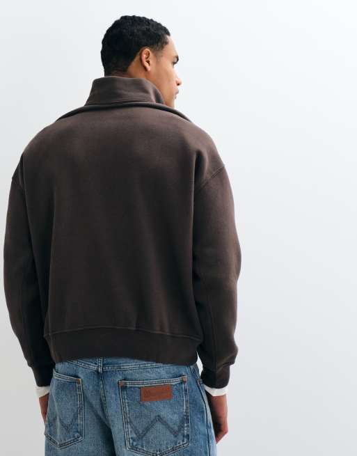 Abercrombie & Fitch essential sweatshirt med 1/4-lynlås i brun, 5 af 8