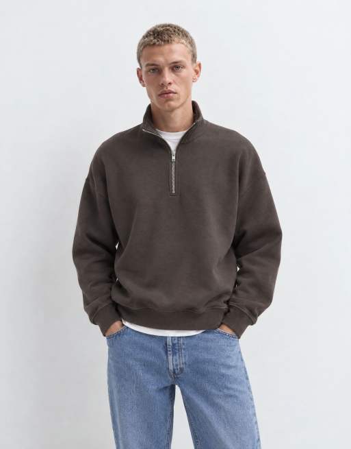 Abercrombie & Fitch essential sweatshirt med 1/4-lynlås i brun, 6 af 8
