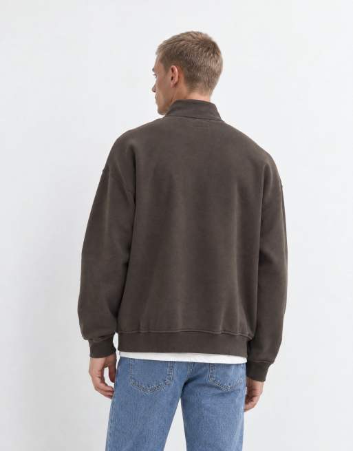 Abercrombie & Fitch essential sweatshirt med 1/4-lynlås i brun, 7 af 8