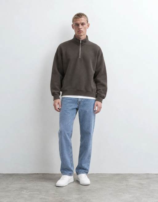 Abercrombie & Fitch essential sweatshirt med 1/4-lynlås i brun, 8 af 8