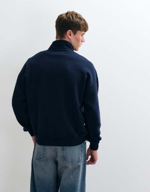 Abercrombie & Fitch essential sweatshirt med 1/4-lynlås i mørkeblå, 5 af 5