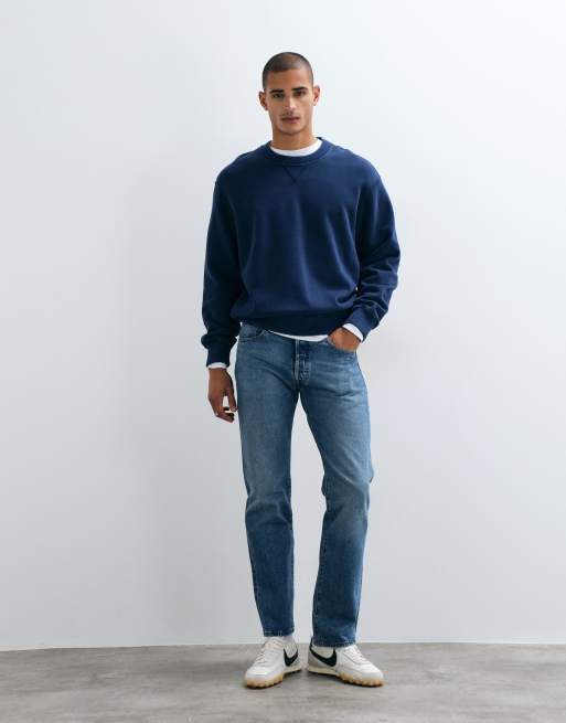 Abercrombie & Fitch essential sweatshirt med rund hals i navy, 2 af 5