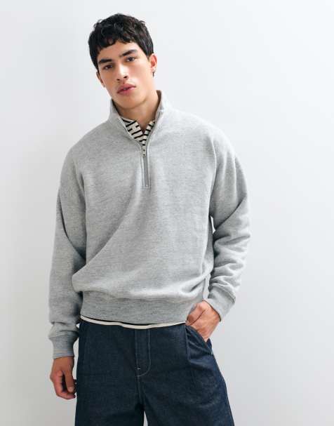 Abercrombie & Fitch Essential Sweatshirt mit Viertelreißverschluss in Grau - view 1