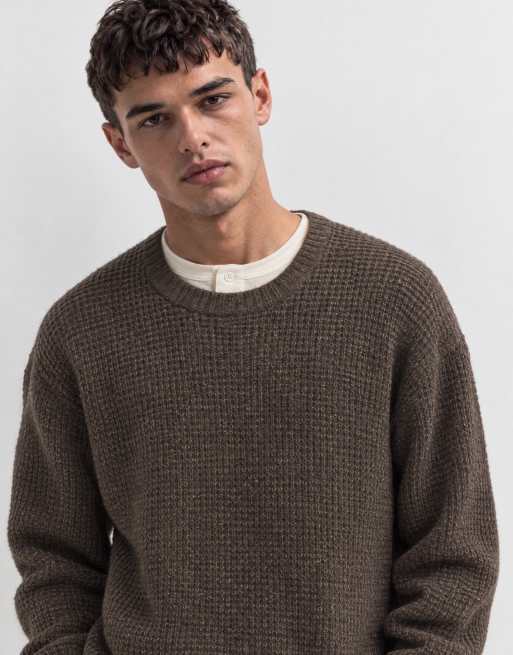 Abercrombie & Fitch essential Waffelstrick-Pullover mit Rundhalsausschnitt in Braun, 10 von 10