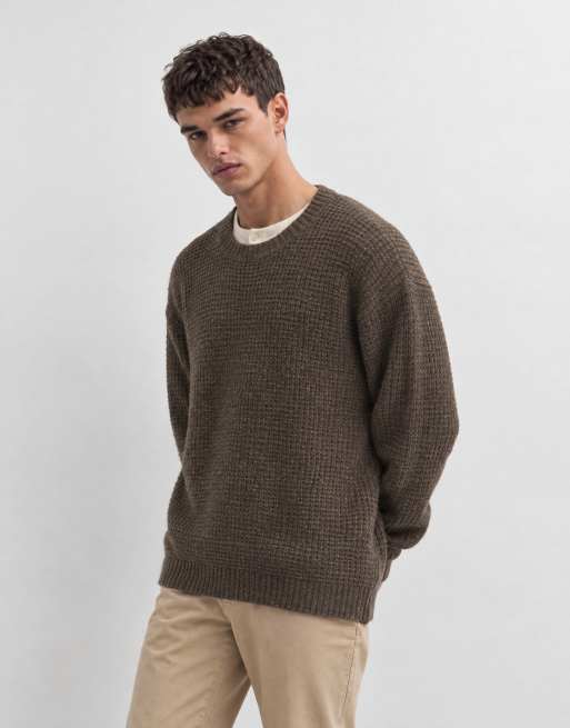 Abercrombie & Fitch essential Waffelstrick-Pullover mit Rundhalsausschnitt in Braun, 9 von 10