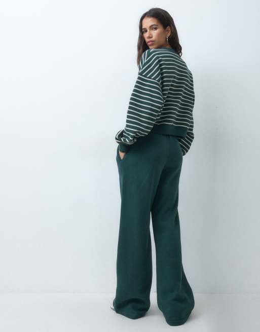 Abercrombie & Fitch essential wide leg joggers in green, 4 of 5