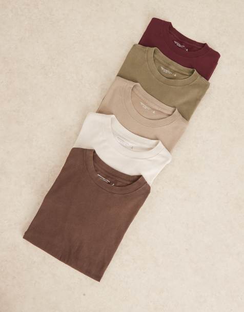 Abercrombie & Fitch 5 pack essential short sleeve t-shirt in beige/red/green