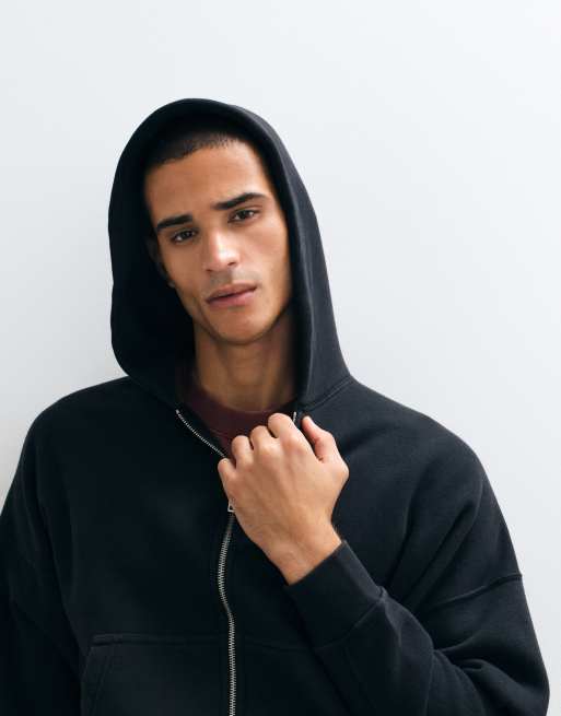 Abercrombie & Fitch essential zip up hoodie in black, 3 of 5
