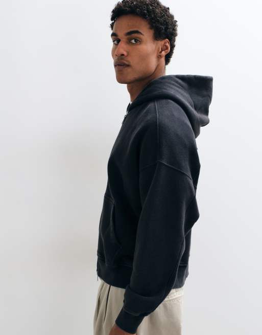 Abercrombie & Fitch essential zip up hoodie in washed black, 4 of 5