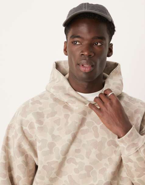 Abercrombie & Fitch Essentials – Beżowa bluza z kapturem i wzorem moro - view 1