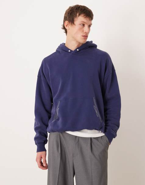 Abercrombie & Fitch - Essentials - Blå hættetrøje med westerndetaljer - view 1