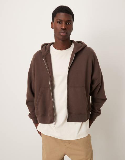 Abercrombie & Fitch - Essentials - Cropped hoodies met rits in bruin - view 1