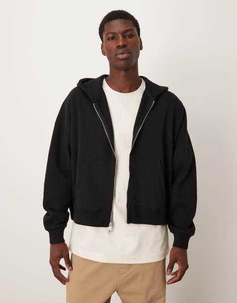 Abercrombie & Fitch - Essentials - Cropped hoodies met rits in zwart - view 1
