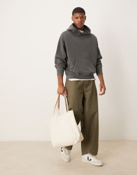 Abercrombie & Fitch essentials hoodie in washed grey - view 1
