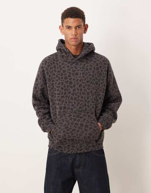 Abercrombie & Fitch - Essentials - Hoodie met zak aan de voorkant in grijze luipaardprint