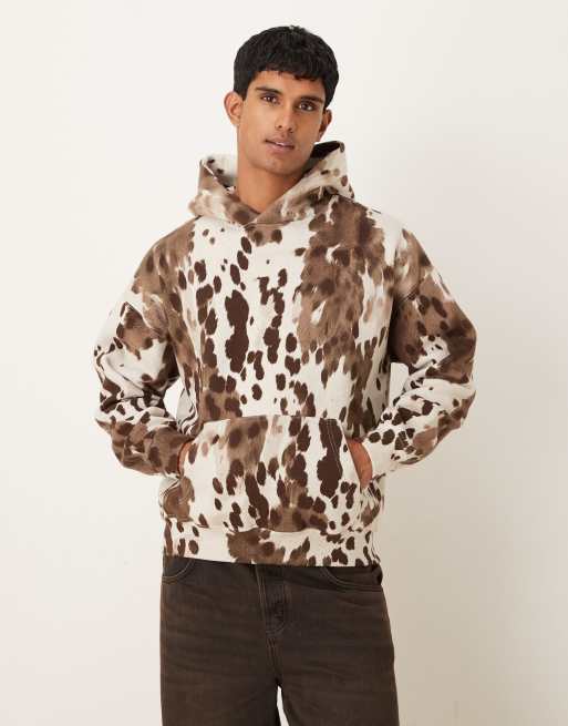 Abercrombie & Fitch - Essentials - Hoodie met zak aan de voorkant in koeienprint