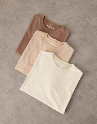 Abercrombie & Fitch - Essentials - Pakke med 3 T-shirts i beige/multifarve - view 1