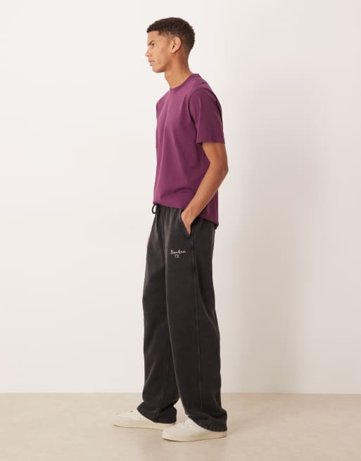 Abercrombie & Fitch - Essentials - Sorte posede joggingbukser med løstsiddende kanter og grafik, 3 af 5