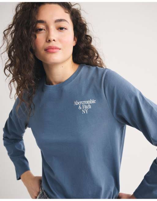 Abercrombie & Fitch Everyday logo easy tee in blue, 3 of 7