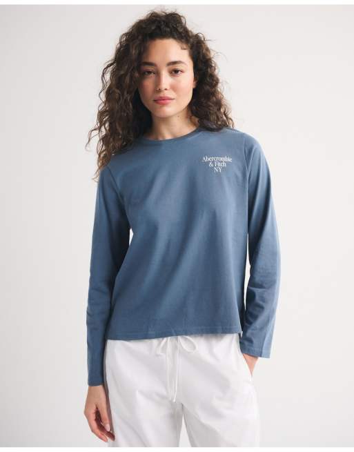 Abercrombie & Fitch Everyday logo easy tee in blue, 4 of 7