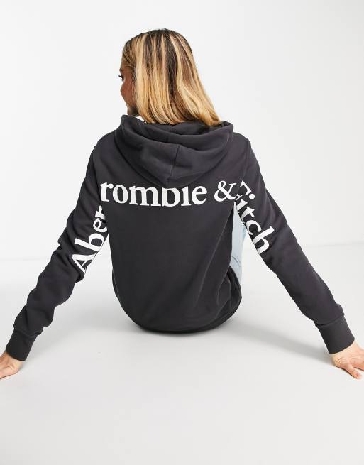 Abercrombie Fitch exploded trend boyfriend hoodie in open black 90