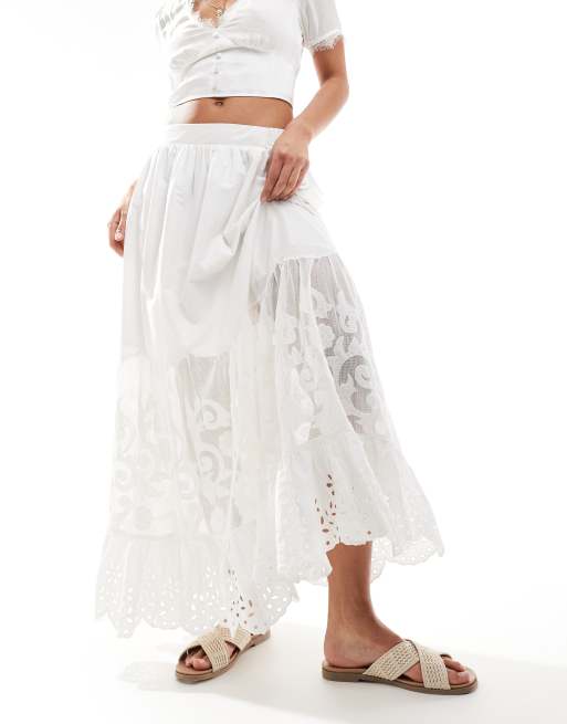 Abercrombie Fitch eyelet tiered linen maxi skirt in white ASOS