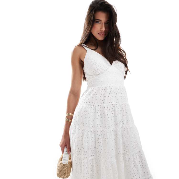 Abercrombie Fitch eyelet tiered maxi dress in white ASOS