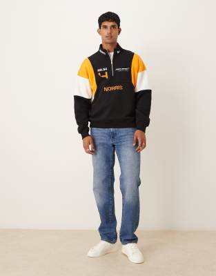 Abercrombie & Fitch F1 Back Graphic Quarter Zip Sweatshirt In Black