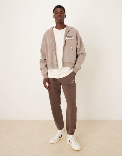 Abercrombie & Fitch f1 graphic zip hoodie in beige | ASOS