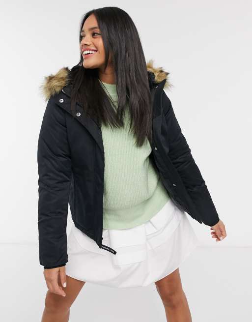 Black Quilted Mara Faux Fur Hooded Puffer Jacket