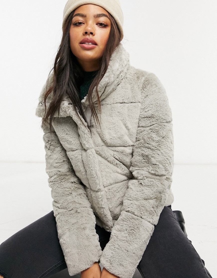 Abercrombie & Fitch Faux Fur Padded Jacket In Gray