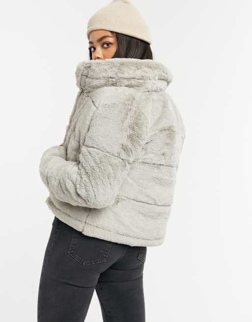 Abercrombie Fitch faux fur padded jacket in gray