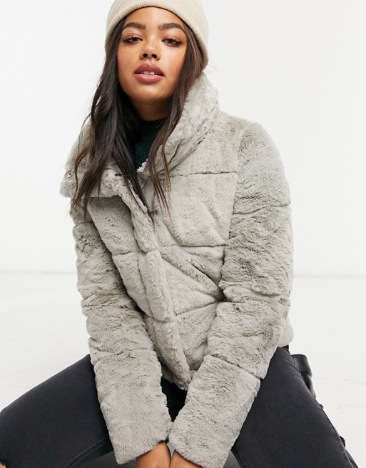 Abercrombie & Fitch faux fur padded jacket in grey