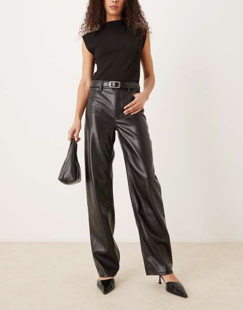 Abercrombie & Fitch faux-leather high rise 90s relaxed pants in black - view 1