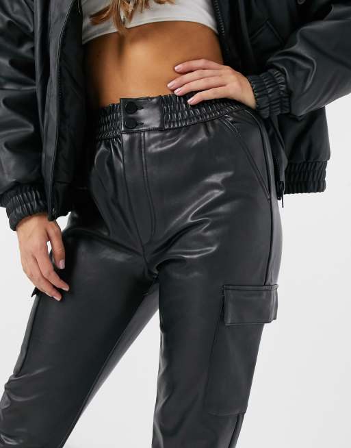 Abercrombie Fitch faux leather jogger in black ASOS