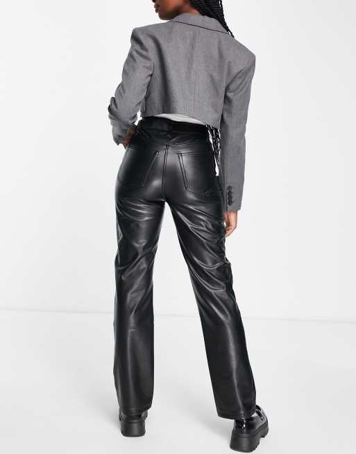 Selected Femme real leather leggings in brown