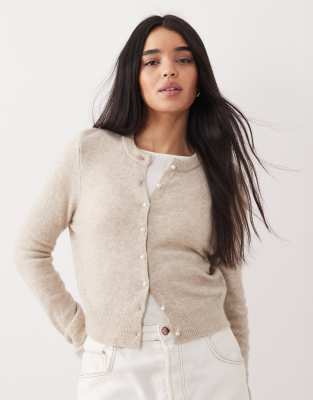 Abercrombie & Fitch Faux Pearl Button Up Cardigan In Neutral