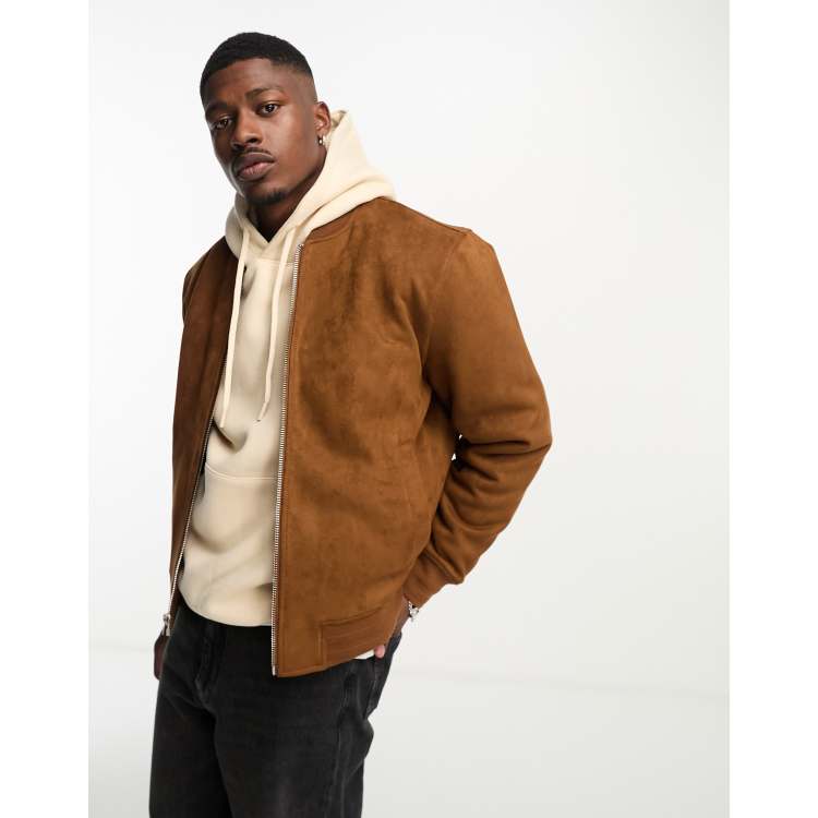 Abercrombie & Fitch faux suede bomber jacket in brown